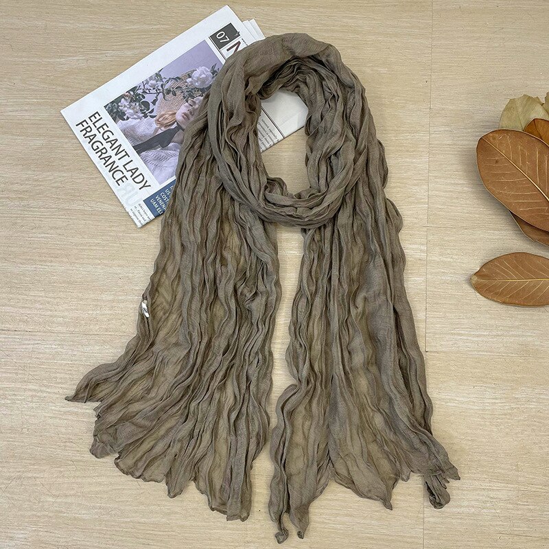 Écharpe plissée rétro en coton et lin de couleur unie pour femme, châle Long de chambre à coucher, pour bureau, printemps et automne: 7