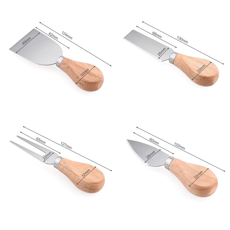 4Pcs Cheese Knives Cheese Cutlery Set Steel Stainless Cheese Slicer with Wood Handle Spatula Kitchen Cheese Cutter Fork