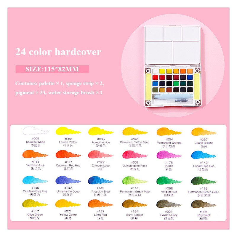 Sakura akvarel solid pigment maling sæt 12/18/24/30/36/48/60/72 farver lite / hardcover studerende håndmalede bærbare forsyninger: Indbundet -24 farver
