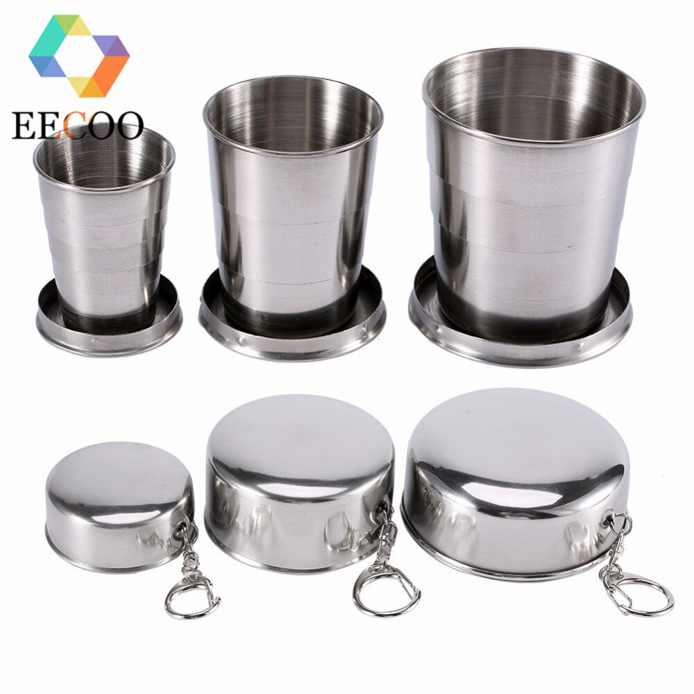 Thuis 75/140/240 ml Rvs Camping Vouwen Cup Draagbare Outdoor Sport Reizen Demontabel Inklapbare Cup Met sleutelhanger