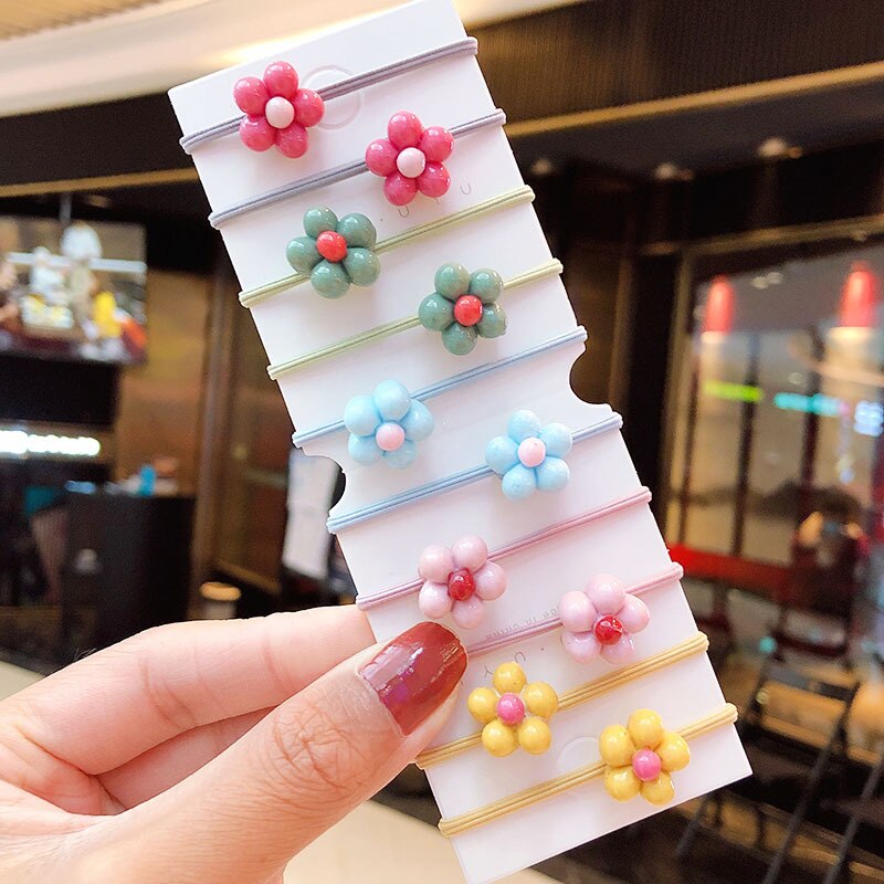 child candy color small flower hair rope baby fresh and lovely flower head rope suit girls rubber band hair accessories: 2