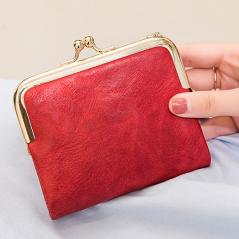 Womens Wallet Small Compact Bifold Leather Vintage Wallet,Ladies Coin Purse with Zipper and Kiss Lock