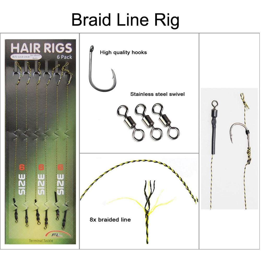 54pcs=9packs Carp Fishing hook Rigs carp fishing accessories Braided line Carp Rig ready tied hooks tackle size 2# 4# 6#