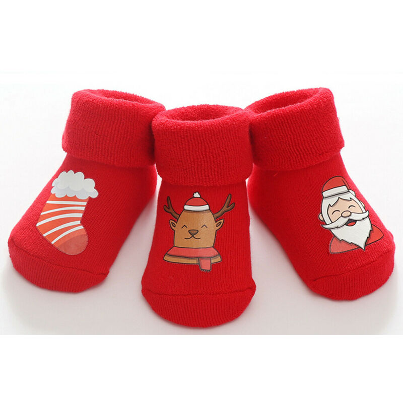 Baby Spullen Baby Meisje Jongen Anti-slip Warme Zachte Sokken Baby Cartoon Peuter Sokken Xmas 3 stks/set