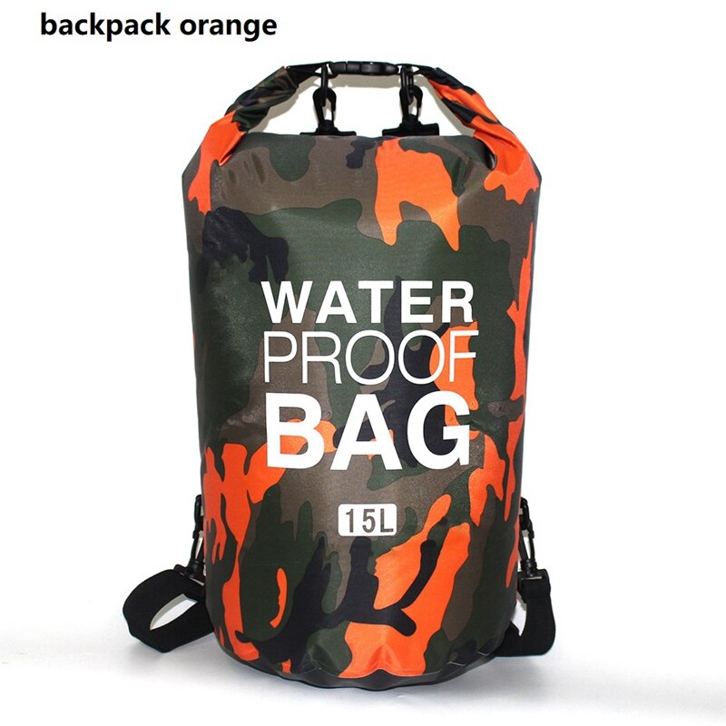 5L 10L 15L 20L 30L PVC Waterproof Swimming Dry Bag Camo Outdoor Foldable Men Women Beach Diving Bag Rafting River Ocean backpack: 15L orange