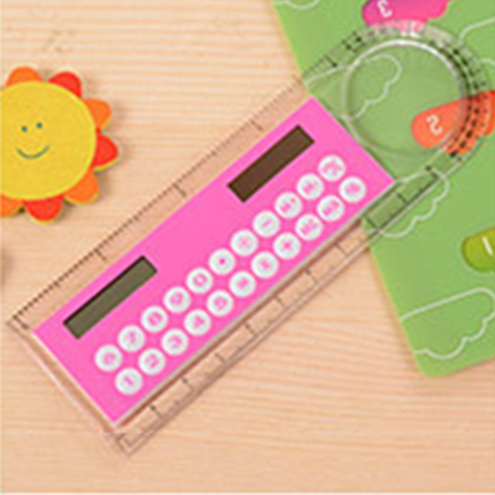 10cm mini ultra-cienki linijka kalkulator na baterię słoneczną lupa wielofunkcyjne Calculadora artykuły biurowe: różowy