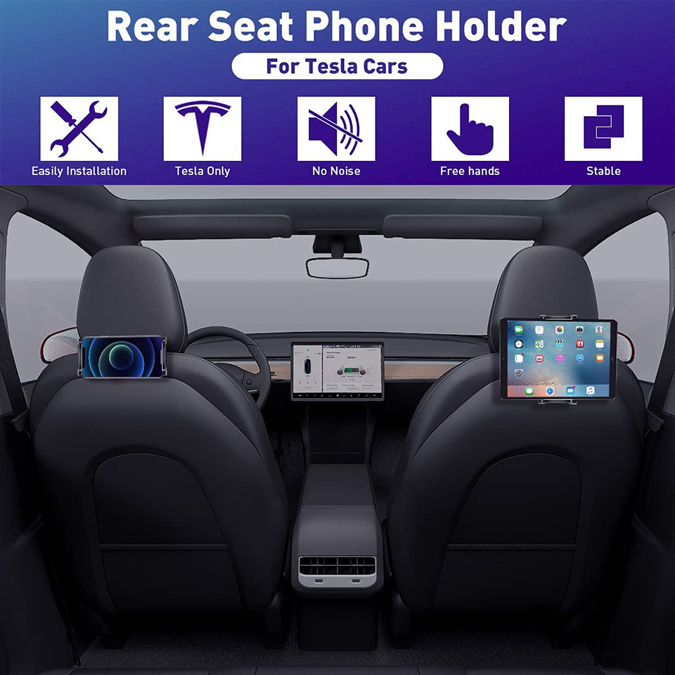 Voor Tesla Model 3/Y Achterbank Telefoon Houder 360 Graden Draaien Stand Auto Hoofdsteun Beugel Ondersteuning Voor Tablet pc Ipad Mini Pro