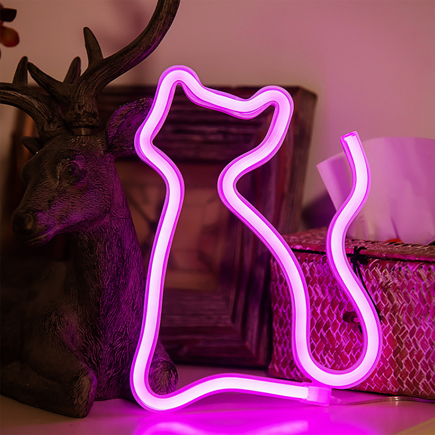 Luz de neón decorativa LED multifuncional para dormitorio, atmósfera del hogar, luz decorativa de primavera y verano, luz de estilo para fiestas navideñas, luz nocturna para habitación de niños, USB o con batería: Amarillo claro