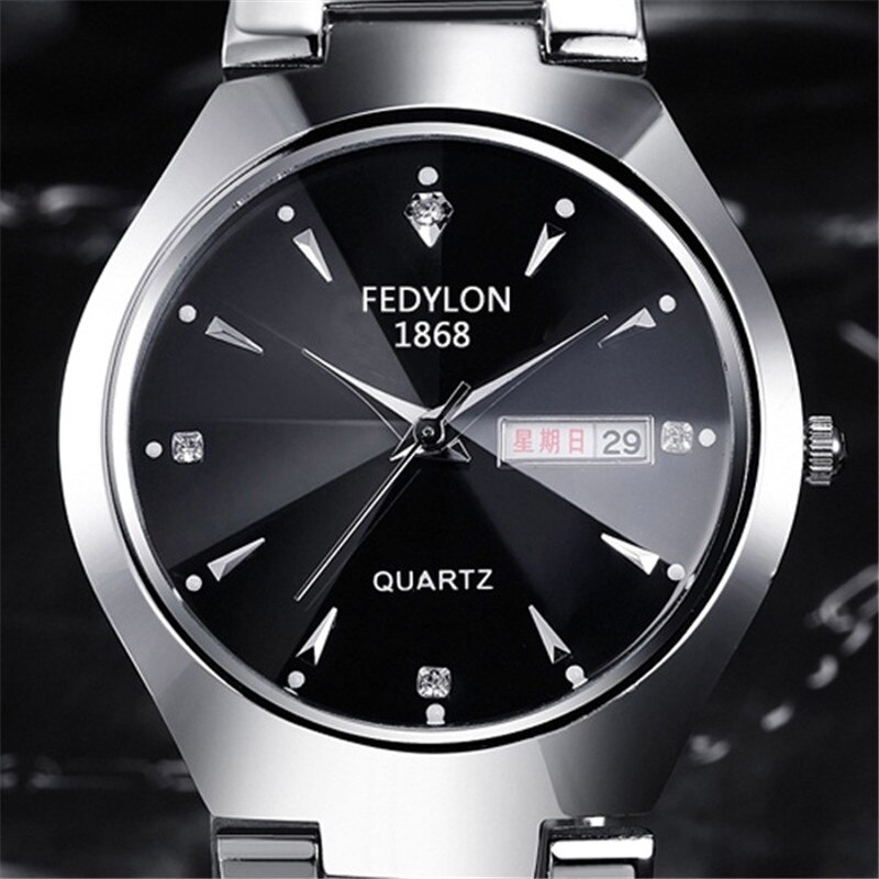 Fedylon-relojes de para parejas, de lujo, de negocios, de cuarzo, de acero inoxidable, para hombre y mujer