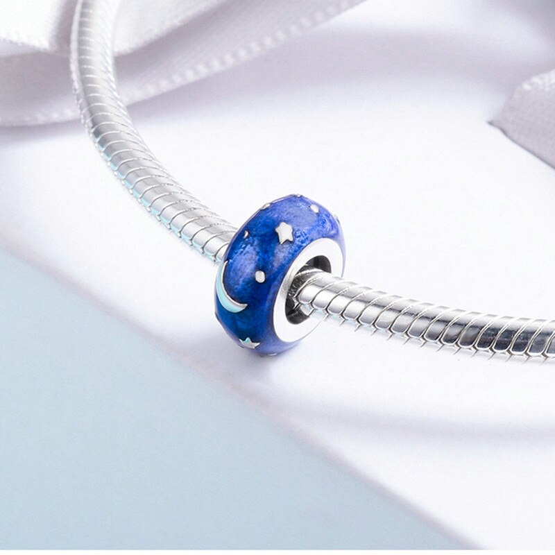 CodeMonkey Authentic 100% 925 Sterling Silver Moon & Star Blue Enamel Spacer Beads fit Women Bracelet & Necklace DIY Jewelry 599