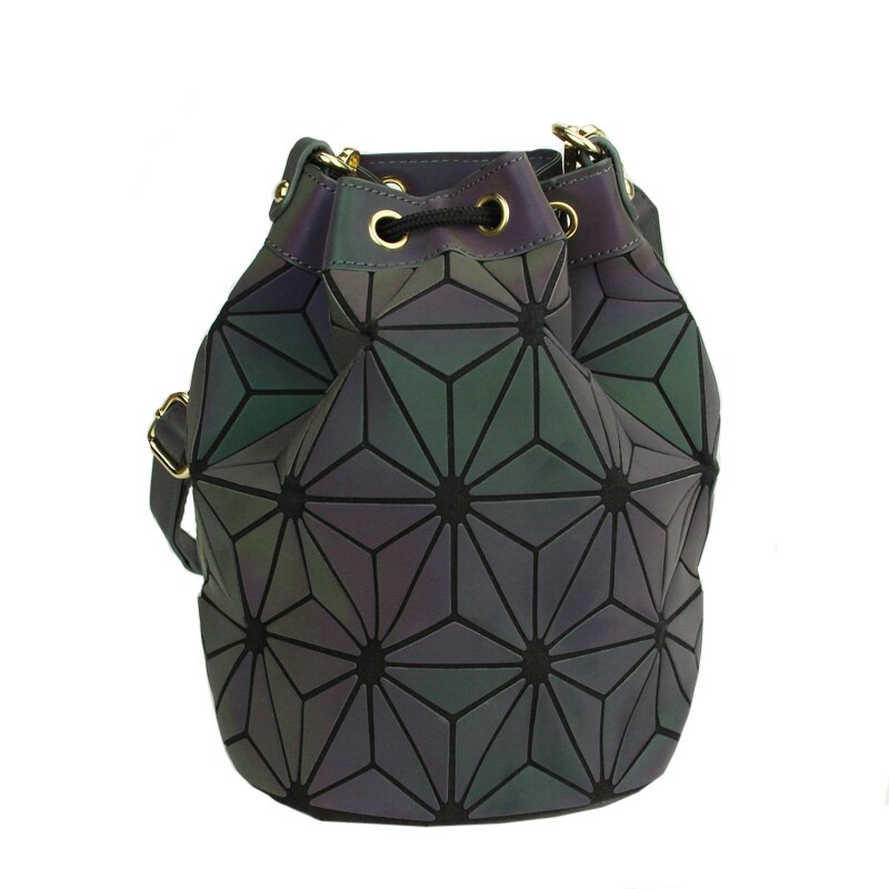 Lichtgevende Vrouwen Trekkoord Emmer Zakken Dames Geometrie Plaid Schoudertassen Folding Kettingen Handtas Diamond Casual Tote Emmer Zak