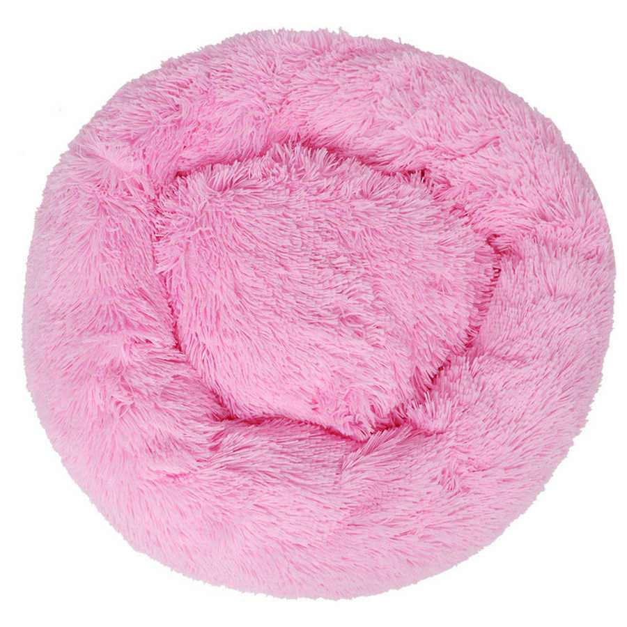 Pet Bed Round Shape Plush Soft Plush Dog Cat Puppy Sleeping Winter Warm Cushion: Pink / S