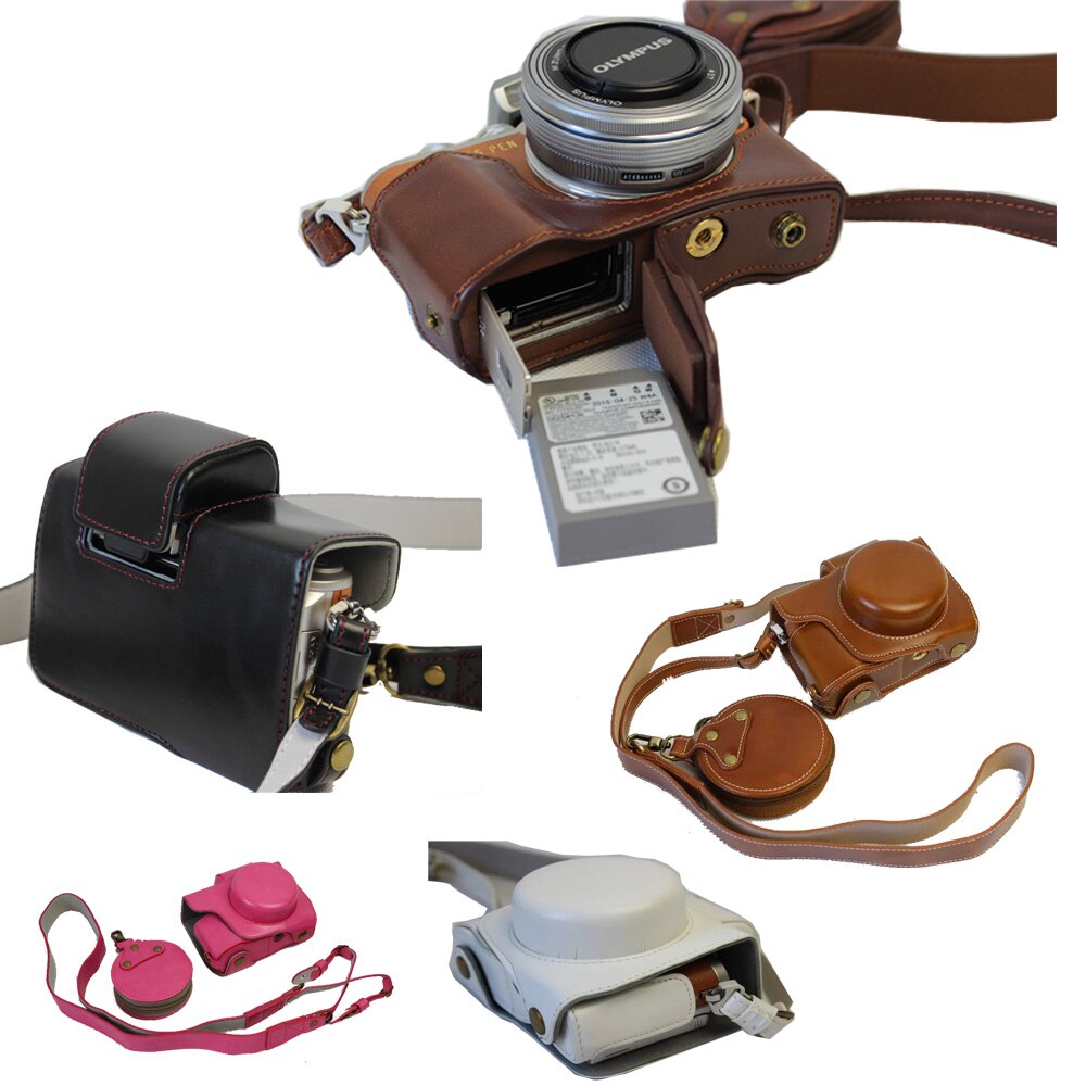 Luxury Pu Leather Video Camera Case For Olympus EPL7 EPL8 E-PL8 14-42mm Camera Bag Open Battery _+ strap + Mini Pouch