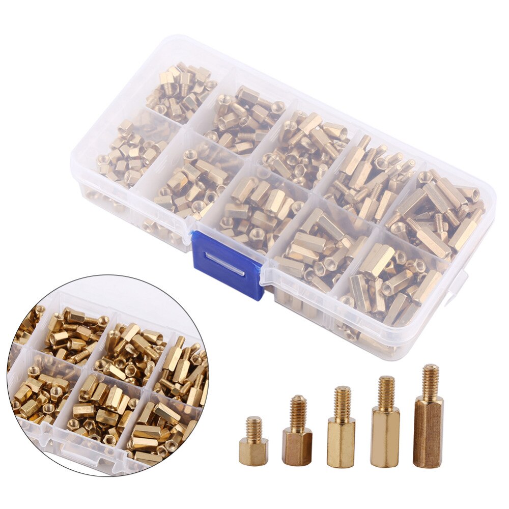 Juego de separadores M3 de latón, separador hexagonal macho y hembra, tablero espaciador, tornillos hexagonales, juego surtido de tuercas, herramientas de carpintería, 300 unids/set por juego