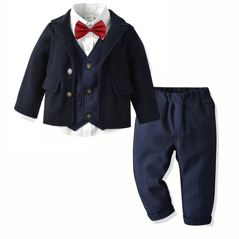Baby drenge jakkesæt 5 stk/sæt jakke jakke bukser skjorte med sløjfe børn fødselsdagstøj formel kostume fest kjole vest bukser: 24m( højde 80-90cm)