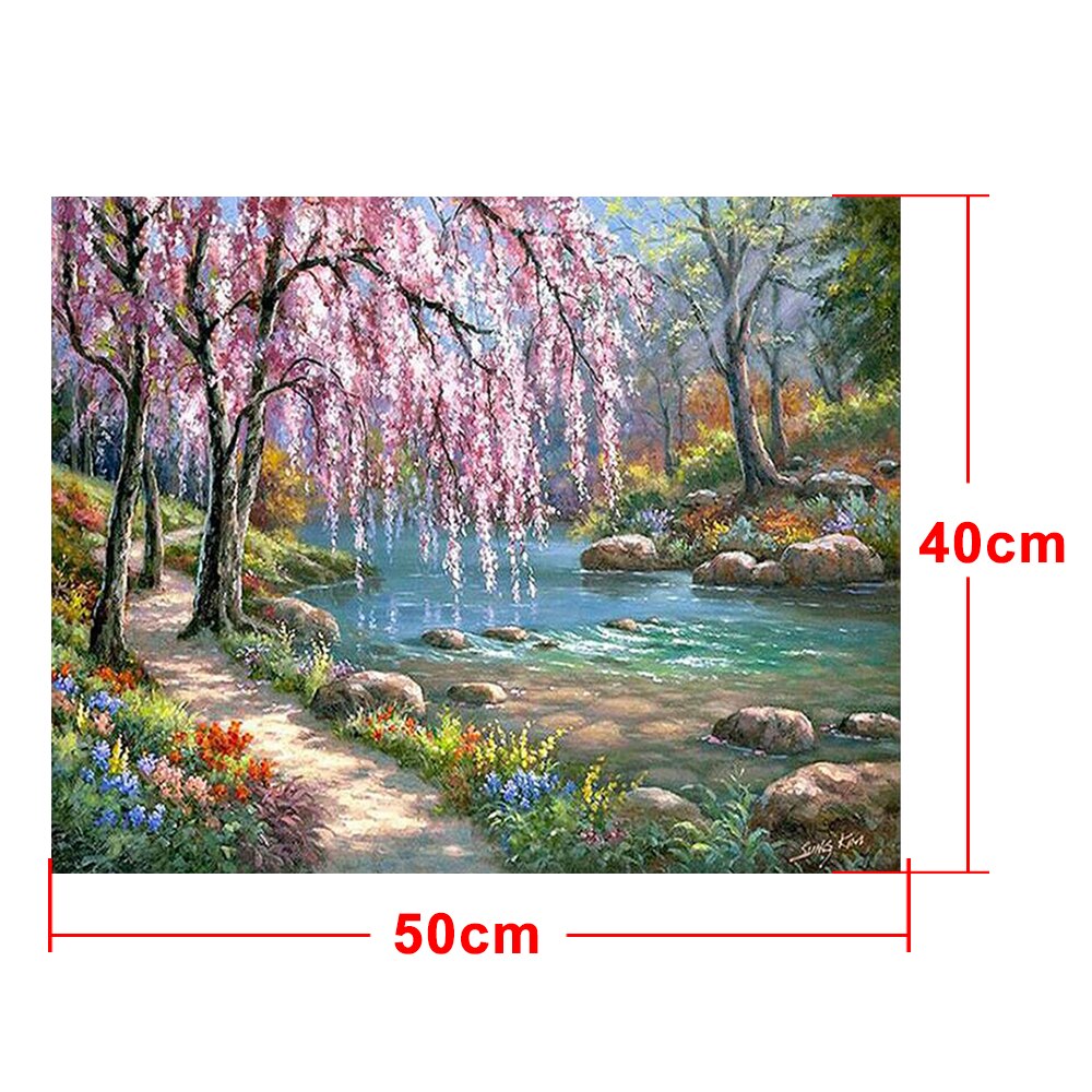 Oil Painting By Numbers Kit Home DIY Paint On Canvas Spring Riverside scenery