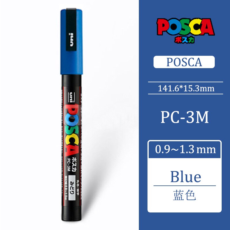 Uni Posca PC-3M 0,9-1,3mm Farbe Marker Stift Graffiti Wasser-basierend Farbige Marker Stifte dauerhaft Farbe Marker büro Schreibwaren: Blau PC-3M