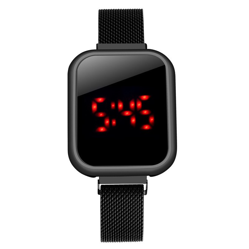 Women Magnet Watchband Wristwatch Touch Screen LED Digital Sports Watch Women Electronic Watches: black