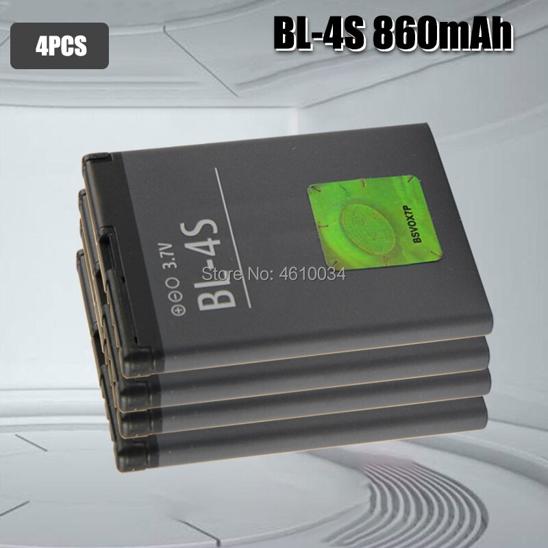 Batería de 4S BL BL-4S de , 860mAh, para Nokia 1006, 2680s, 3600s, 3602S, 6202C, 6208c, 7020, 7100s, 7610, X3-02, 3710f, BL4S: 4pcs