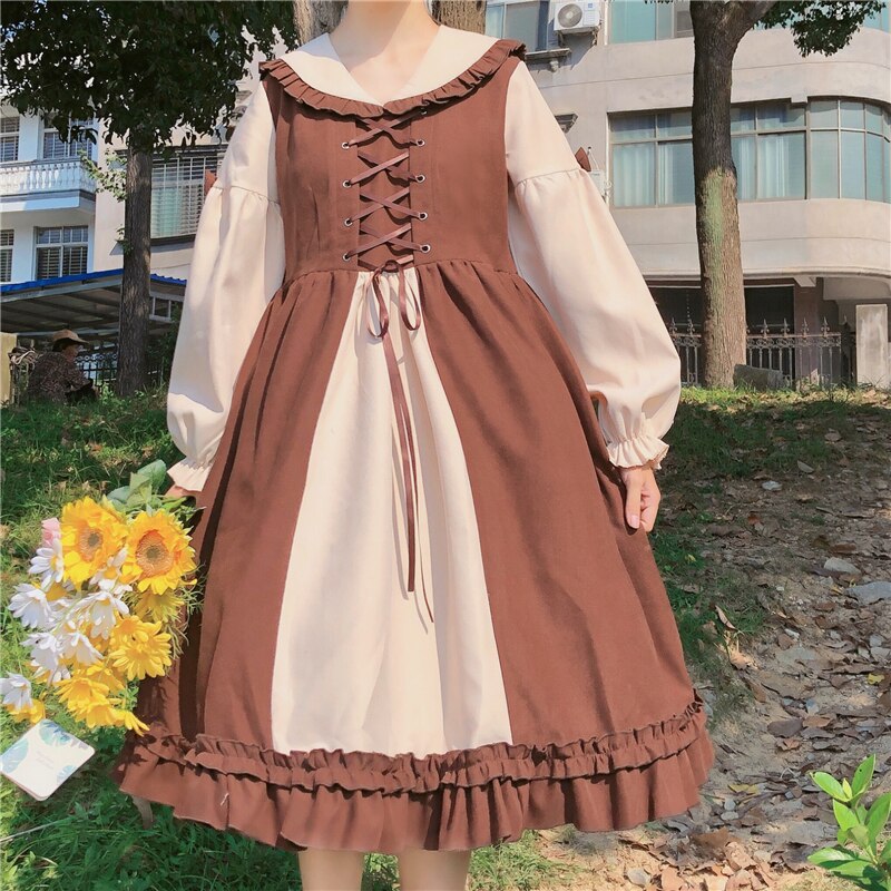 Ropa de retales estilo gótico japonés Lolita para mujer, para adolescentes y adolescentes, vestido dulce Retro clásico