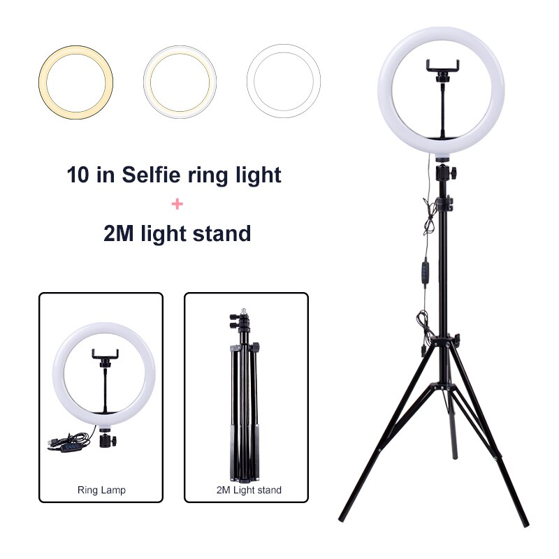 Pynsseu kit de iluminação de vídeo, 10 polegadas, led, com suporte, regulável, para fotografia, com suporte para celular estúdio/yout