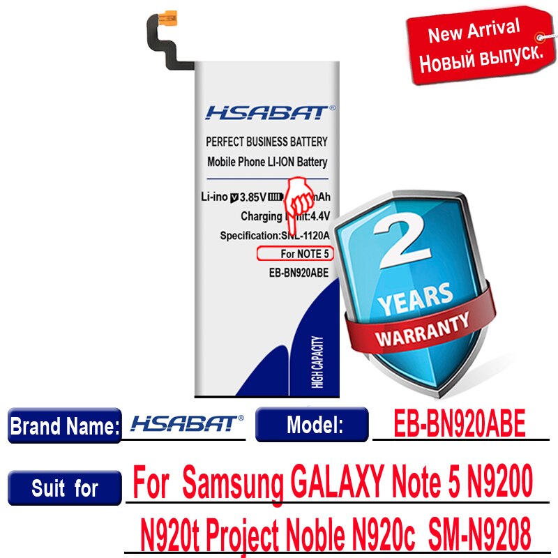 HSABAT 4300mah EB-BN920ABE Replacement For Samsung GALAXY Note 5 battery Note5 N9200 N920t Project Noble N920c Note5 SM-N9208