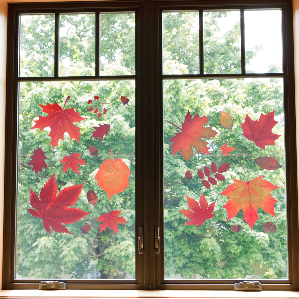 4 Sheets Autumn Style Stickers Warm Practical Maple Leaf Wall Decals Window Stickers Glass Decor Decals for Home Office