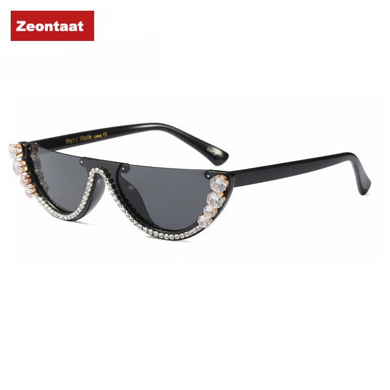 Half Frame Vrouwen Zonnebril Zwart Kleuren Diamant Semi-Randloze Bril Eyewear UV400 Bling Bling Gafas De Sol
