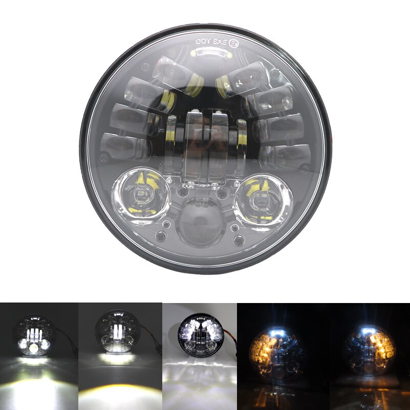 headlight for 883 Harley Dyna Sportster XL883 XL1200 5.75 inch motorcycle round led headlight assembly High power with lens: 75W Black
