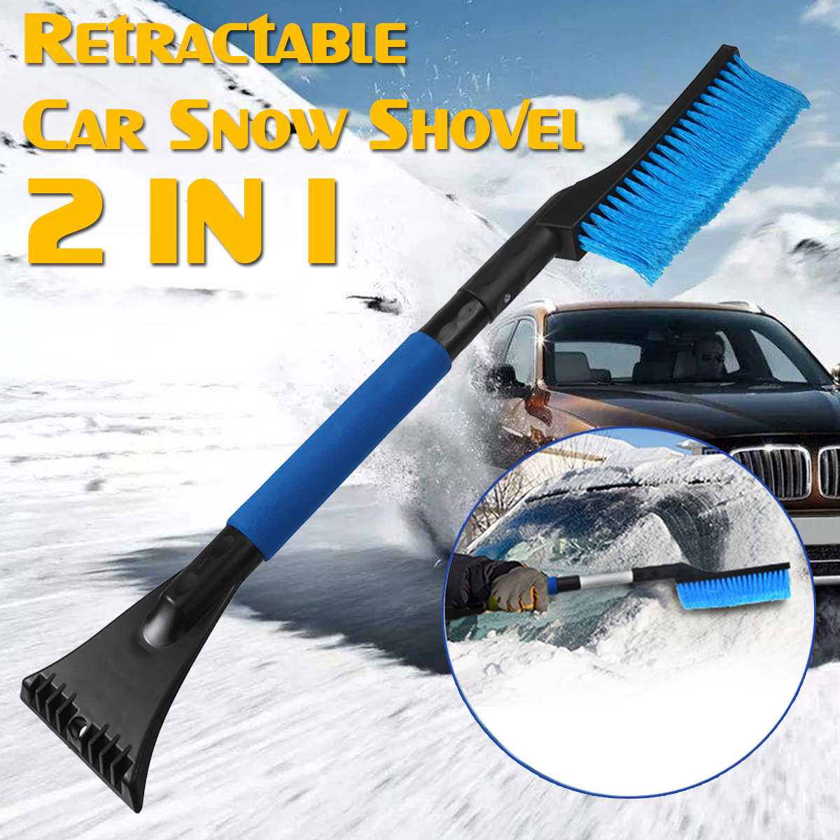 2 IN 1 Retractable Car Vehicle Snow Ice Scraper Snow Brush Shovel Removal Brush Winter Tools for the Car