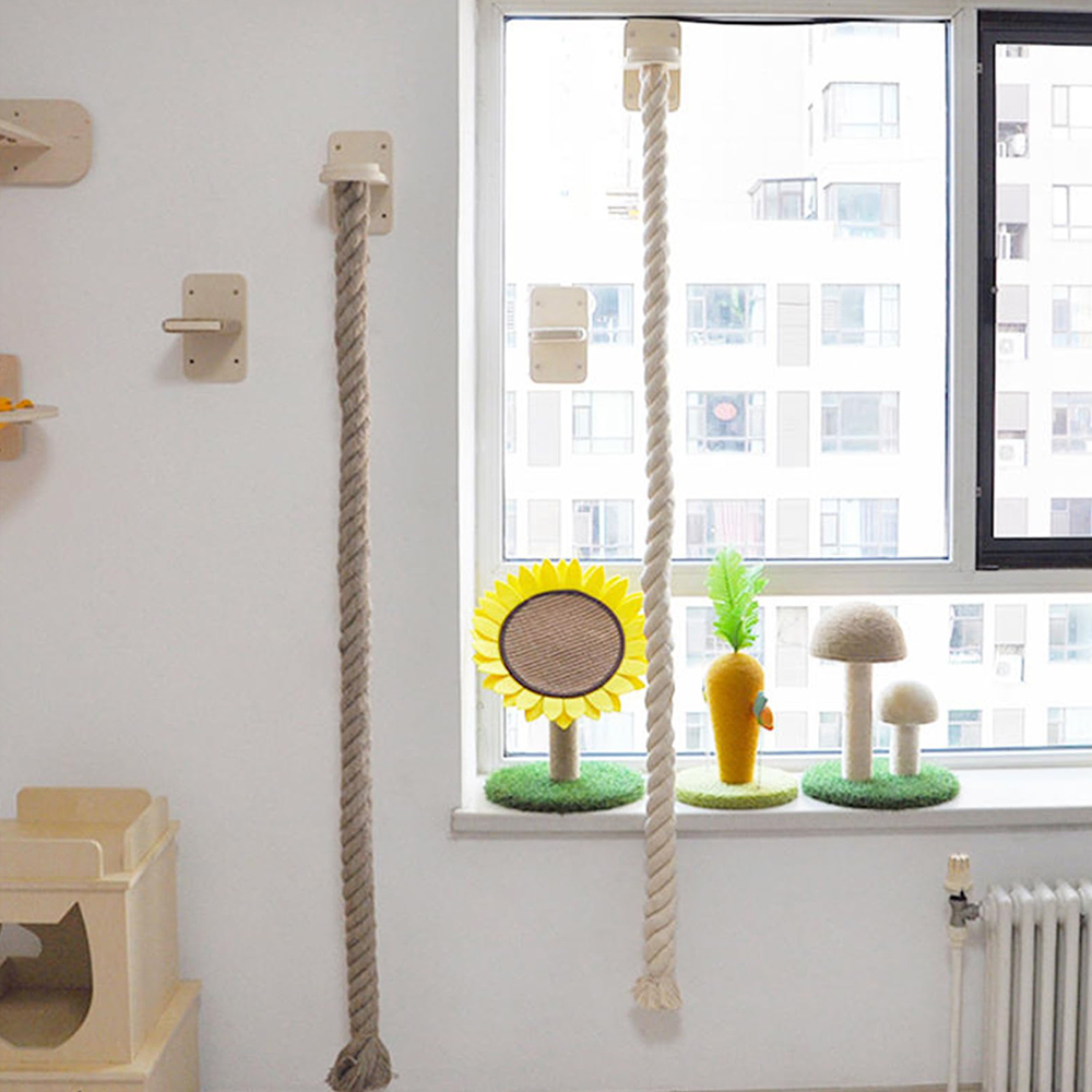 2Pcs Cat Climbing Rope and Shelf Set Wall Mounted Climber Tree Jungle Gym for Indoor Cats Scratching Post Ladder Interactive Toy