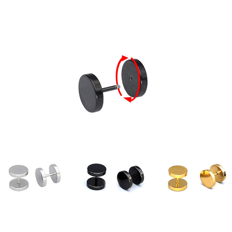 Uah 1 paar punk oorbellen dubbelzijdige ronde stud oorbellen heren gothic barbell zwarte oorbellen heren dames sieraden