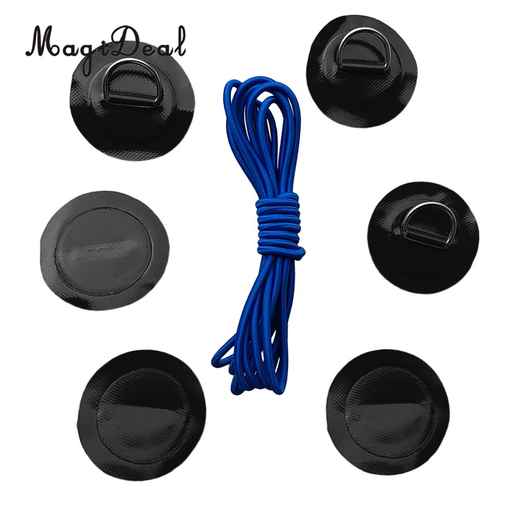 Accesorios para Kayak-6 uds. Parche/almohadilla de anillo en D de repuesto + cuerda elástica para costilla de PVC, bote inflable, balsa, canoa, aparejo de pesca: Black