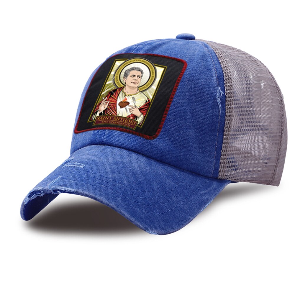 Casual unisex trucker hattar sommar sport baseball kepsar saint anthony vintage tryck mesh baseball keps justerbar snapback hatt: Blå 6