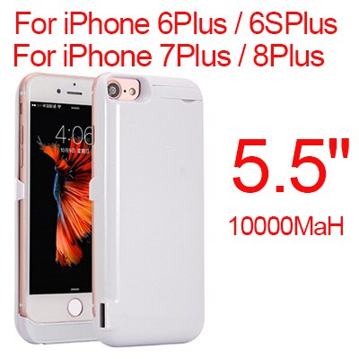 10000Mah Power Bank Case Voor Iphone 6 6S 7 8 Plus Case Batterij Oplader Voor Iphone 6 4s Iphone 6 7 8 Power Bank Opladen Case: White 6P 6sP 7P 8P1