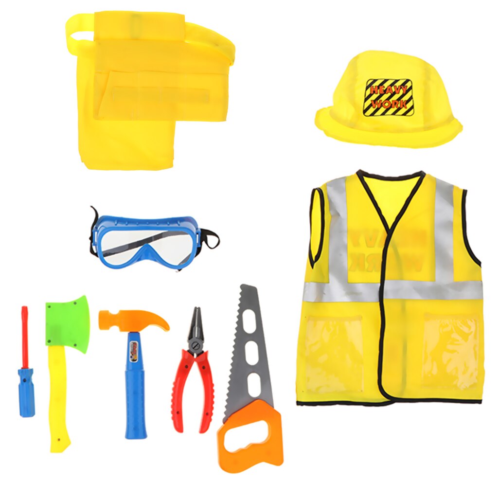 9 Piece Maintenance Worker Costume with Hat - Performance Accessories Role Play