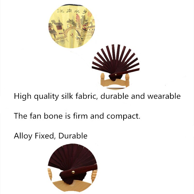 1pc Chinese Style Fan Print Bamboo Ribs Folding Fabric Handmade Hand Fan Home Decoration Crafts QLY9581