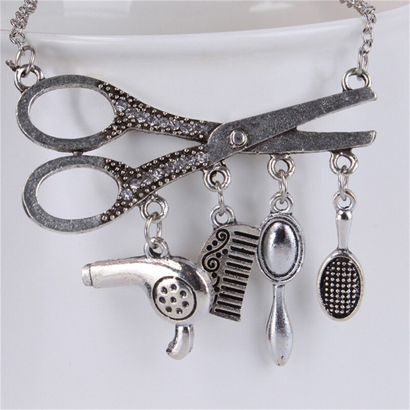 Design Vintage collana a forbice parrucchiere fascino collane e asciugatrice/forbice/pettine cosmetologibarbiere parrucchiere presente