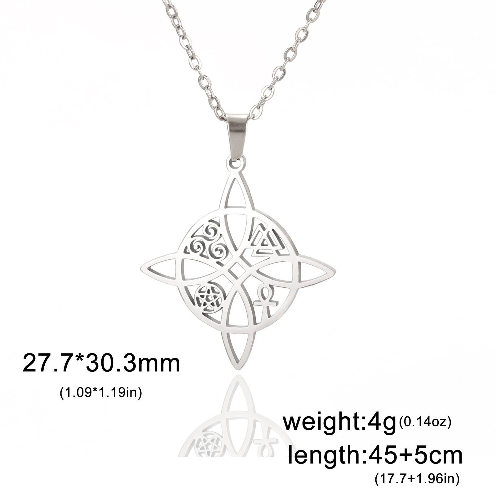 Clásico collar de nudo de bruja la Trinidad de la Media Luna masculina y femenina une amuleto de buena suerte joyas de acero inoxidable Amuleto de protección celta navideños de año: Latón Plateado