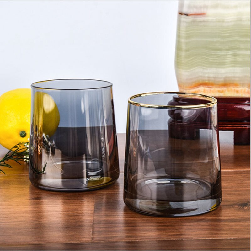 Blyfritt glass whiskyglass varmebestandig husholdning fargerik gullkant glass kopp spiritus vinredskaper