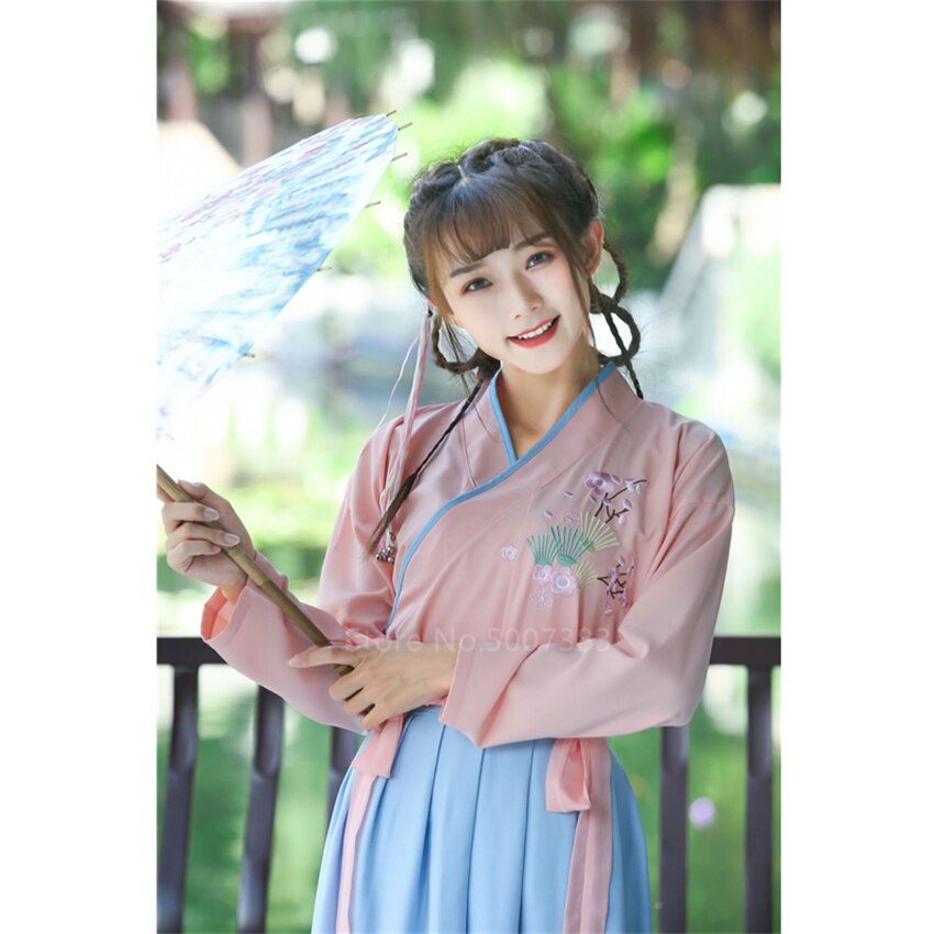 Ancient Woman Traditional Chinese Hanfu Dress Fairy Folk Dance Costume Embroidery Party Halloween Tang Clothing Set