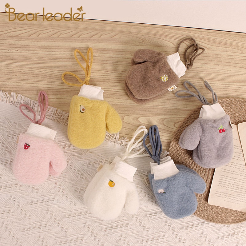 Bear Leader Children's Winter Gloves Cartoon Fruits Pattern Girl Boy Mittens Kids Wool Thick Warm Christmas Accessories