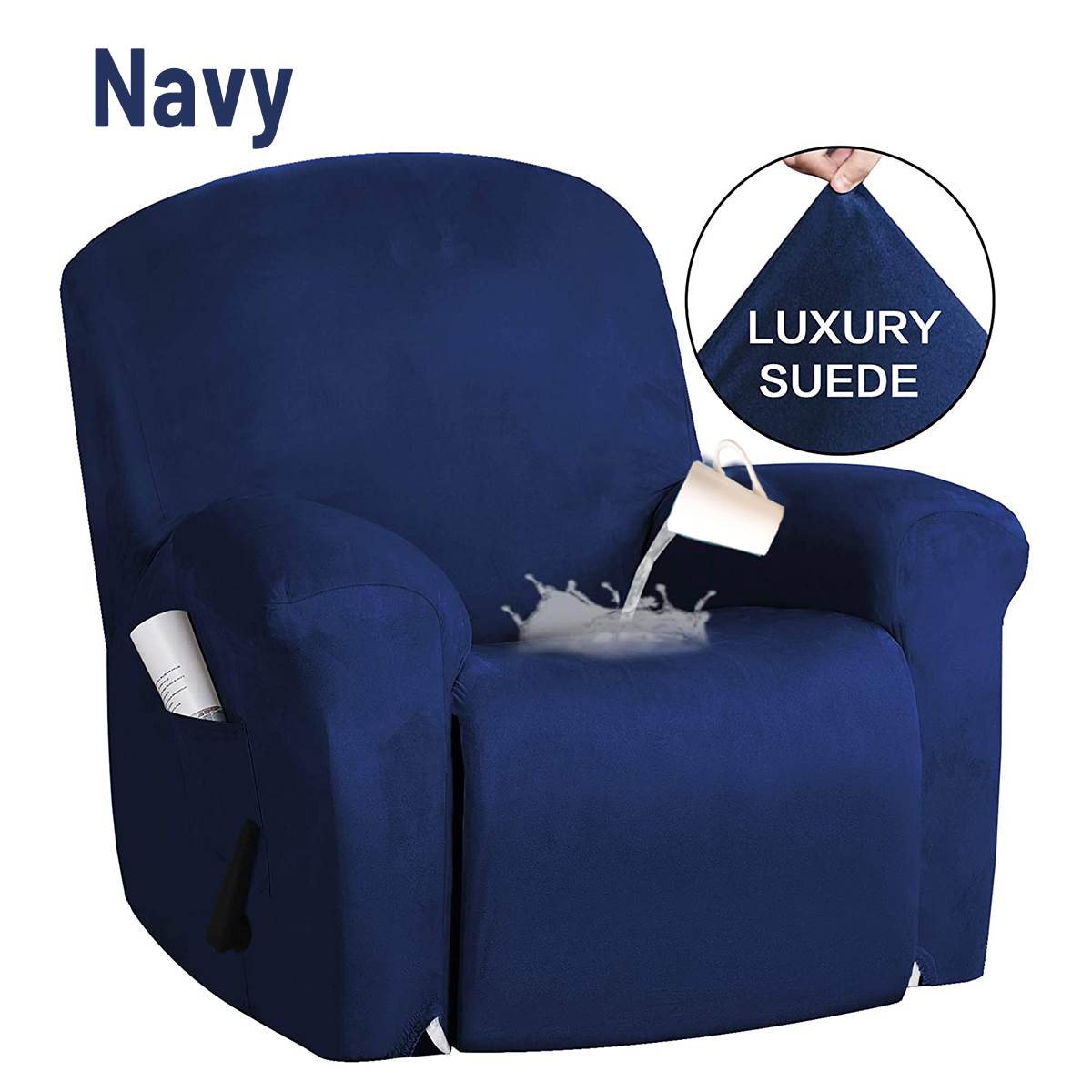 Vandtæt elastisk hvilestol betræk 4- i -1 delt ruskind lænestol betræk stretch sofa sofa slipcovers vaskbar møbelbeskytter: Flåde