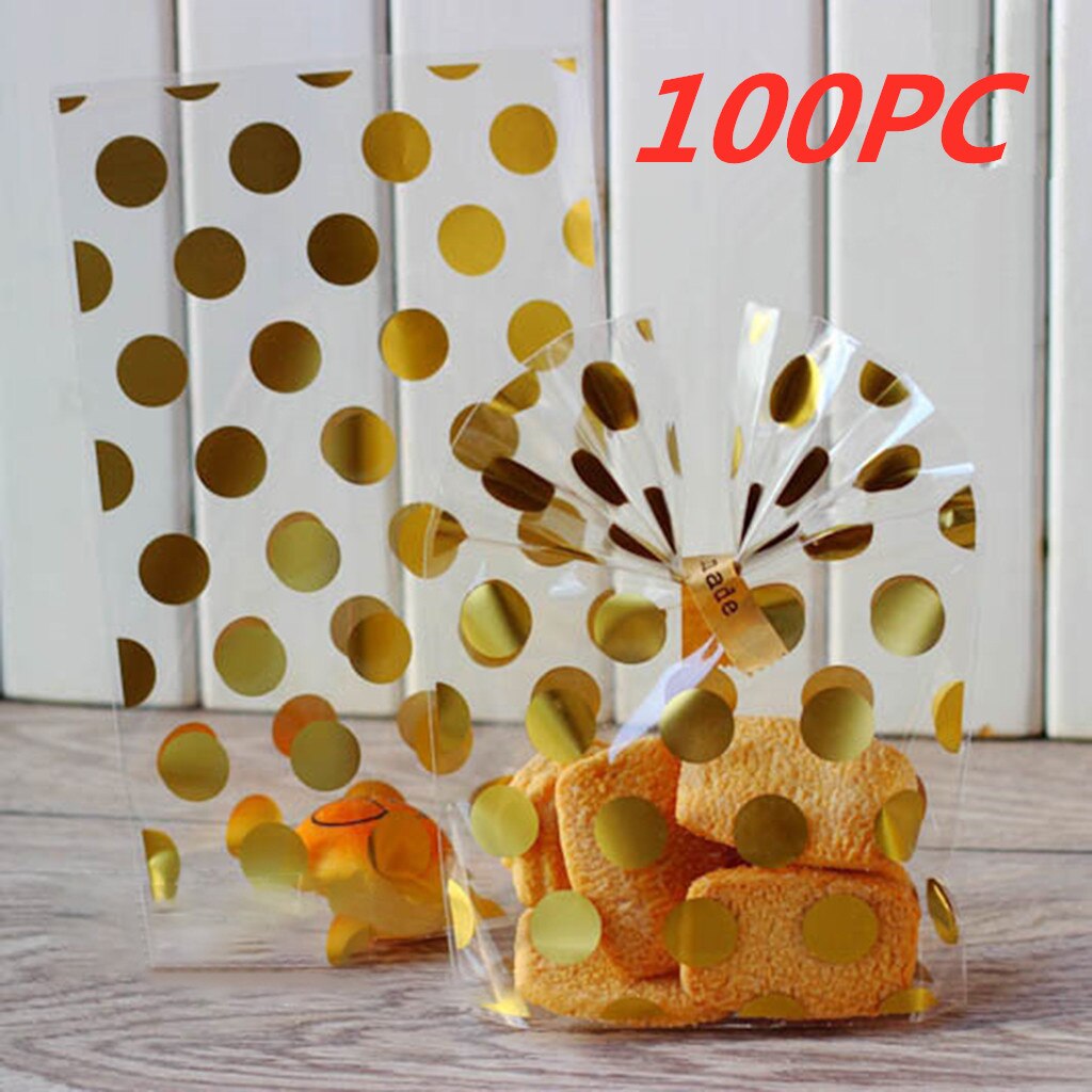 100Pcs Plastic Verpakking Zakken Transparante Dot Snoep Zak Cadeau Voor Bruiloft Verjaardag Party Cookies Pakket Feestartikelen D24