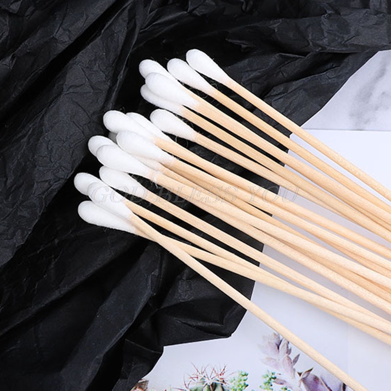 100Pcs Swabs 6&#39;&#39; Long Wood Handle Sturdy Cotton Applicator Swab Q-tip