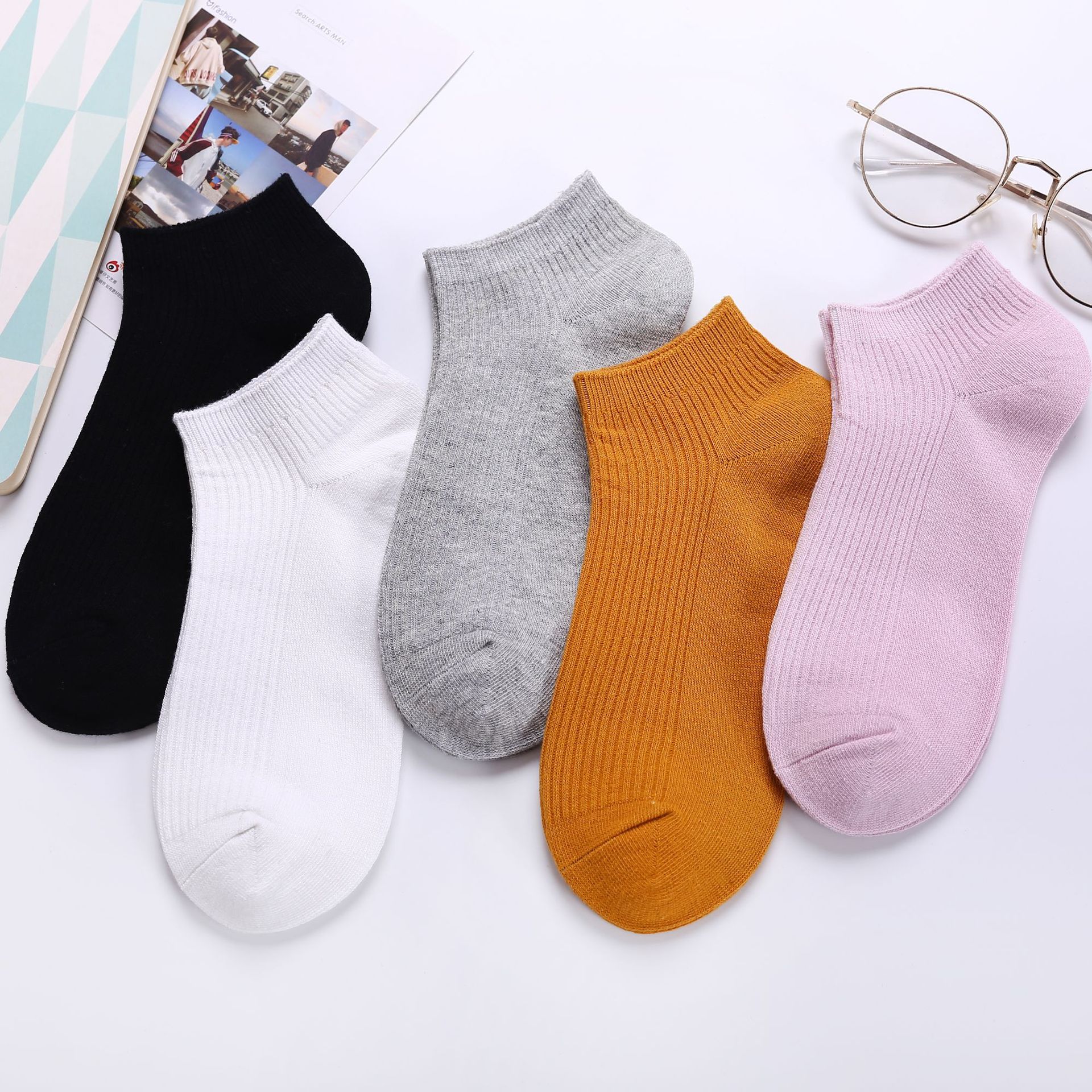 5Pcs Sokken Vrouwelijke Onzichtbare Zomer Non-Slip Comfortabele Ademend Katoen Slipper Kleur Boot Sokken Vrouwen Siliconen: Mixed colors