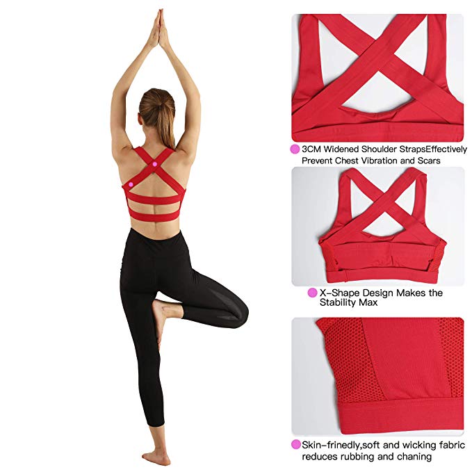 Vrouwen Sport Bh shockproof Criss Cross Racerback Hoge Impact yoga top beha rood Running Wirefree Bh witte vrouwelijke top fitness