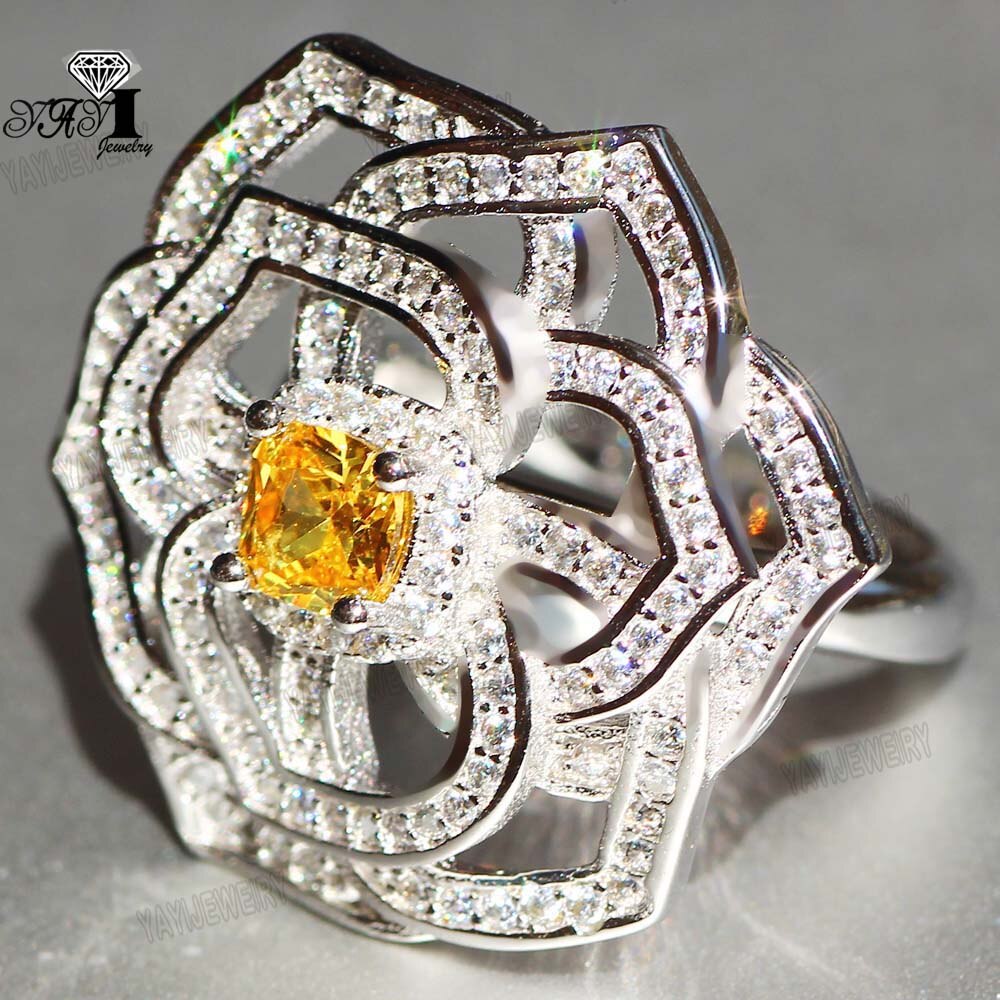 YaYI Sieraden Prinses Cut 4.8 CT Wit Zirkoon Zilveren Kleur Verlovingsringen bruiloft Hart Ringen Meisjes Party Ringen