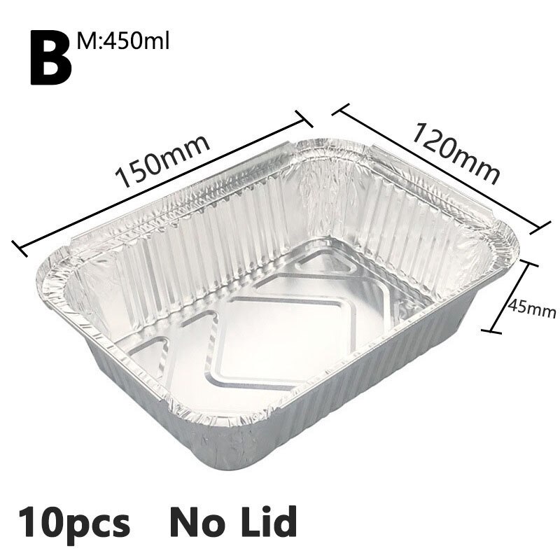 10 pezzi usa e getta BBQ pentole in alluminio da asporto contenitori per alimenti rettangolo scatola da pranzo griglia vassoio di raccolta forniture da cucina: B
