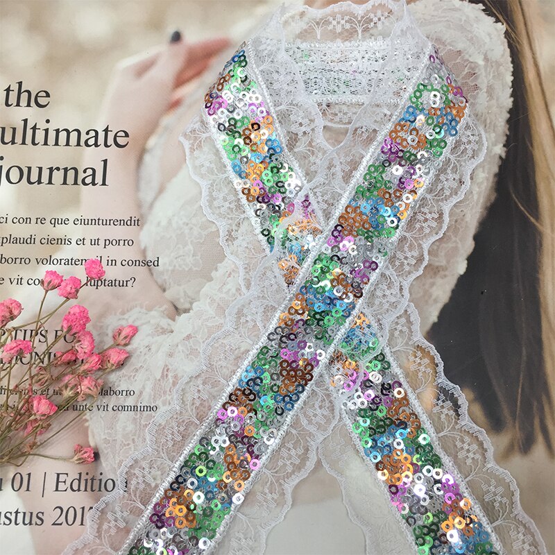 Dancing party Sequins Lace Ribbons DIY Sparkly Lace Ribbon Applique Sewing Accessories Wedding Festival Party Decoration